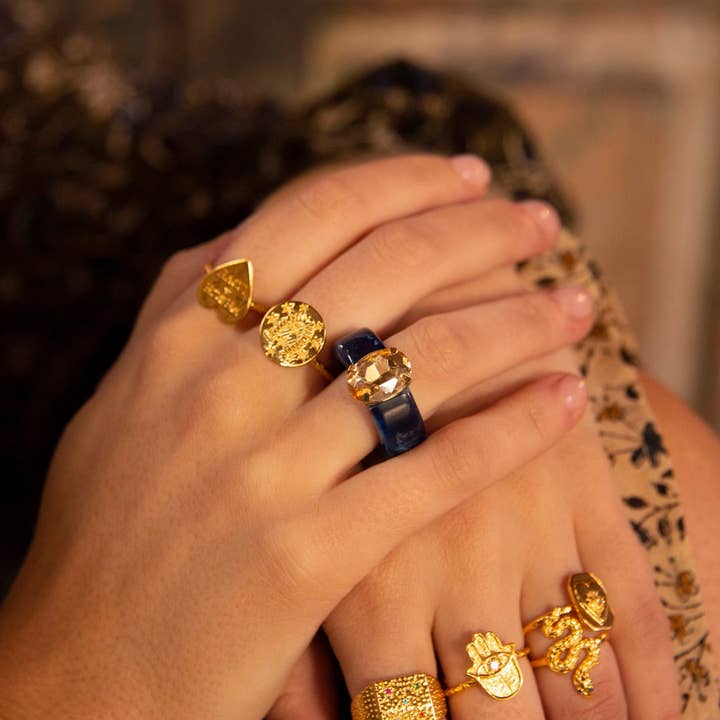 My Doris - Wholesale Jewelry Set - CHUNKY GEM RINGS WARM COLOURS - PACK OF 15 (S/M/L)