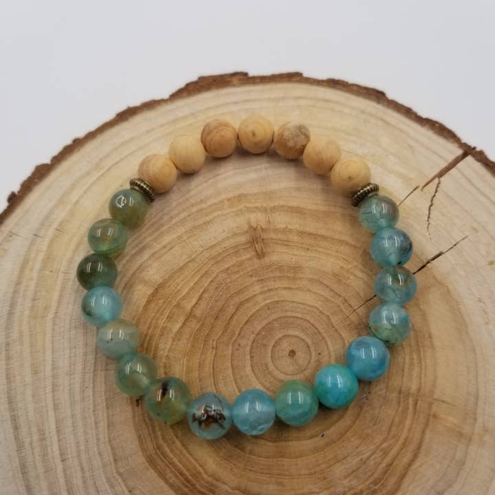 CHAKRA JEWELRY - Wholesale Beaded Bracelet - Amazonite Stone And Wooden Beads Mala Bracelet - 8mm2