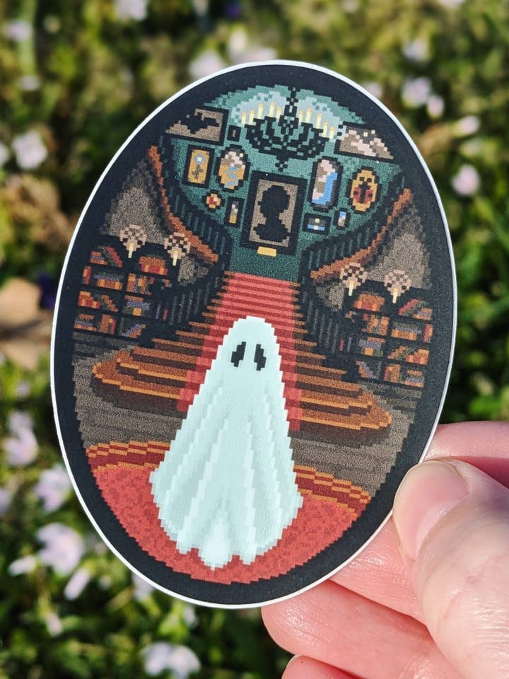 Autocollant en vinyle découpé en forme de fantôme de la bibliothèque Spooky Dark Academia pour la vente par StitchSprout