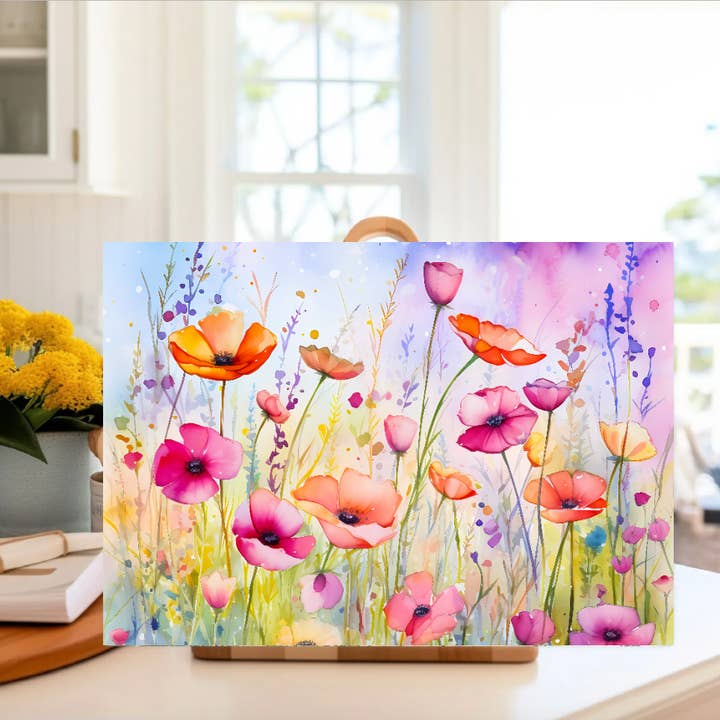 Wildflowers Floral Glass Kitchen Cutting Board for wholesale by AvaryMaeInspirations