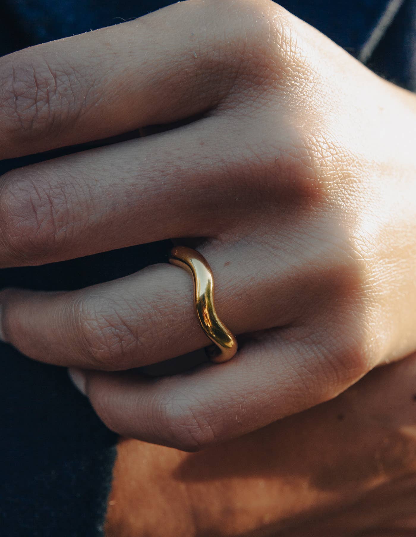 Nordic Muse – wholesale Band/stacked ring – Gold Chunky Irregular Band Ring, Waterproof3