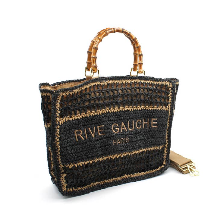Vimoda - Wholesale Tote Bag - Women's - CROCHET Woven tote bag RIVE GAUCHE with bamboo handles