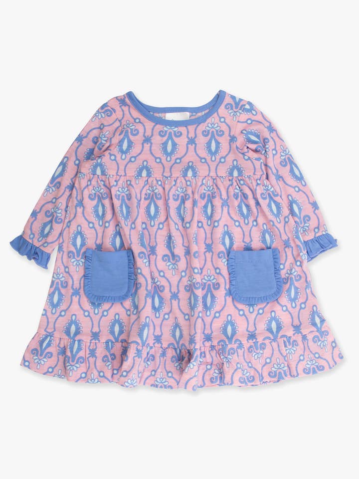 Camicia da notte con volant e tasca a maniche lunghe SoftSnooze™ per bambine, rosa con gioielli da fiaba. per la vendita all'ingrosso da parte di RuffleButts + RuggedButts