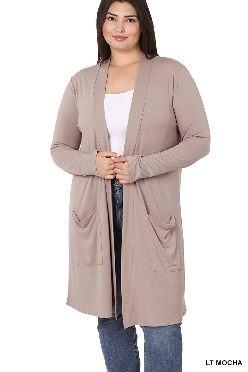 42POPS - Wholesale Cardigan - Women's - ..SI-7552 Plus Knee Length Slouchy Pocket Open Cardigan4