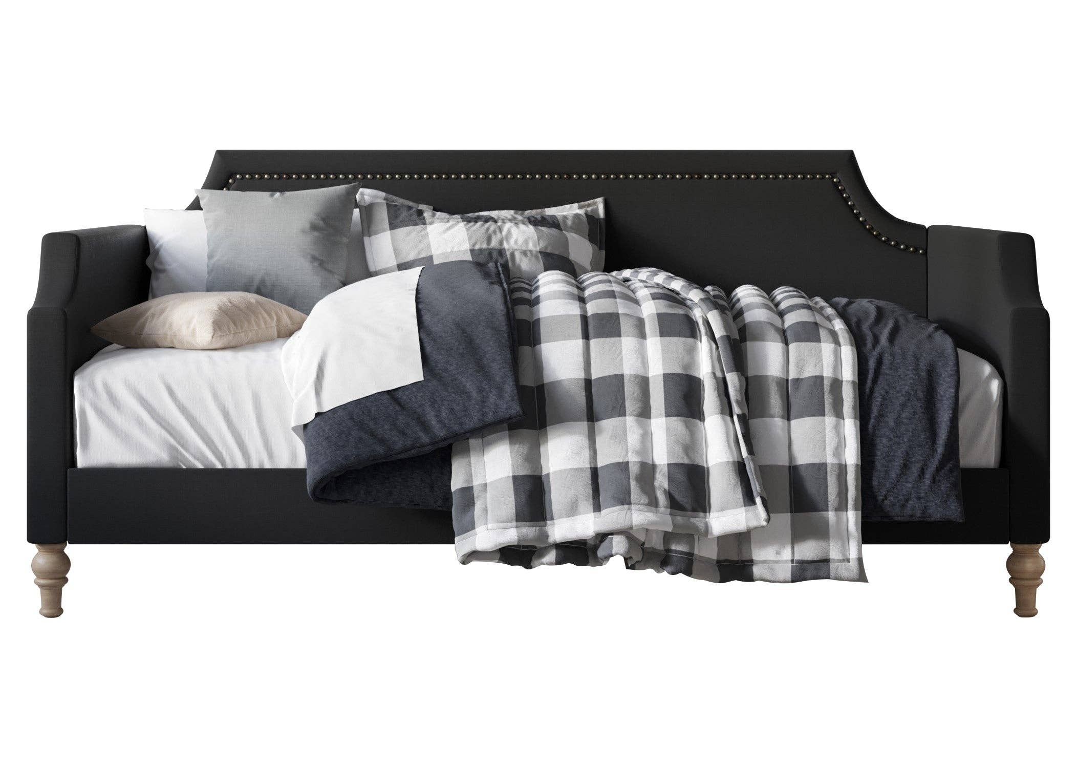 Home Design - Wholesale Day Bed - Pita Upholstered Twin Daybed with Nailhead Trim and Scooped Silhouette, Gray – Adult Living Room, Guest Room, or Bedroom, Easy Assembly11