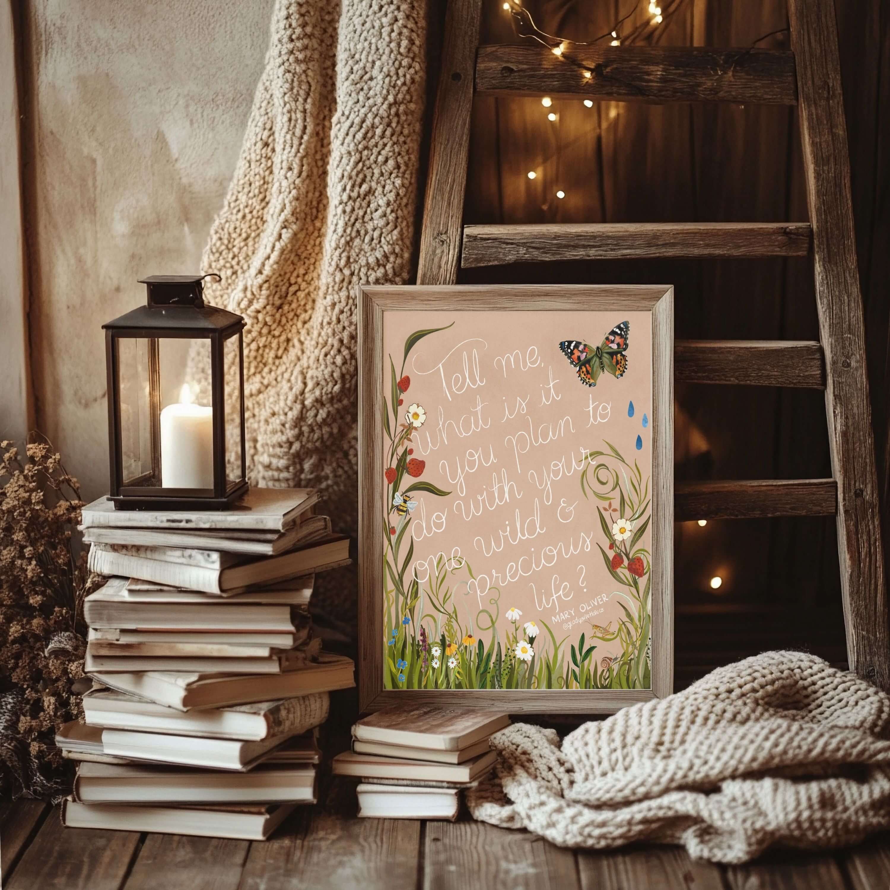 glad you're here co - Wholesale Art Print - Mary Oliver Quote Print — “One Wild & Precious Life” Nature Art Print, Hand‐Painted Gouache, Inspirational Poetry Wall Decor, Three Sizes2