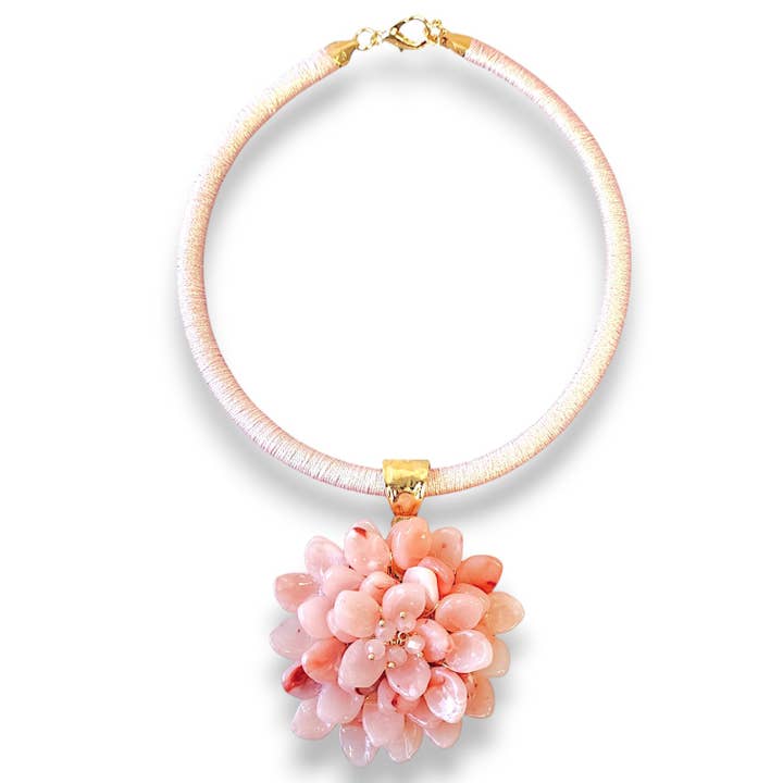 Blush Pink Flower Pendant Collar | Statement Necklace | Boho for wholesale by Bijoux Envie Statement Jewelry