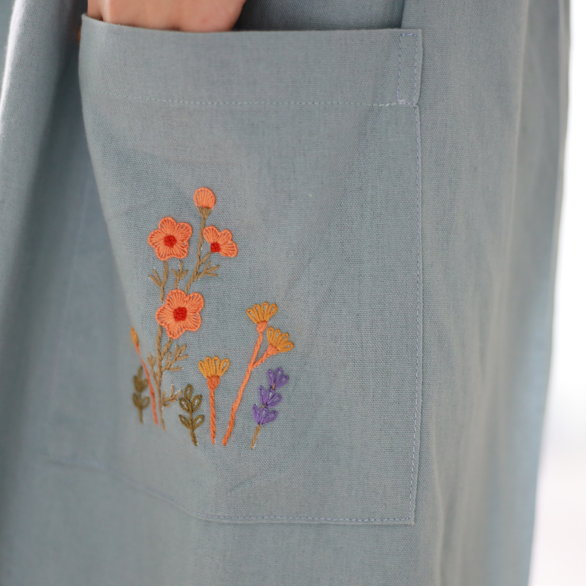 Finer Embroidery - Wholesale Apron - Hand Embroidered Blue Linen Apron8