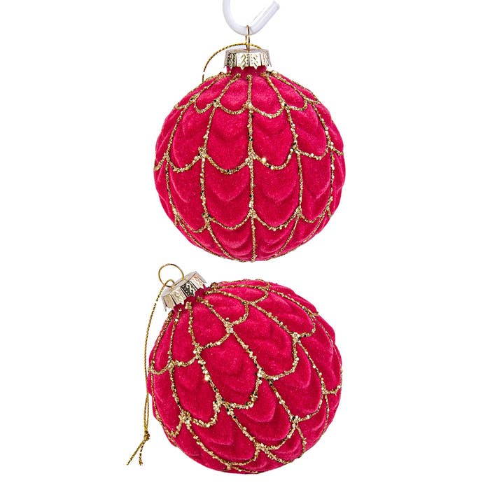 Pink Velvet Glass Christmas Tree Ornaments Set of 2 for wholesale by STP