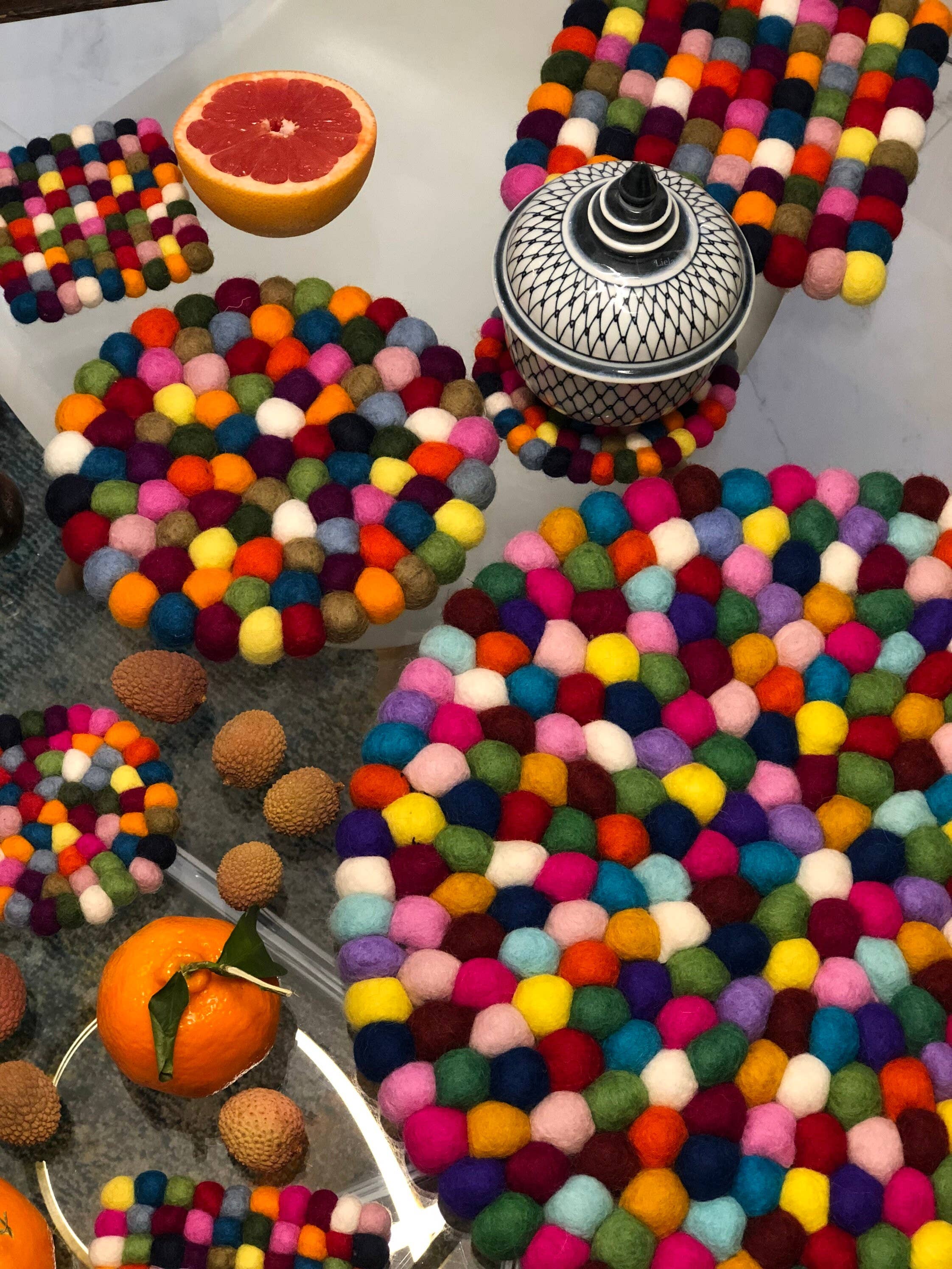 Funky Yak Ltd - Wholesale Trivet - Handmade Felt Pom Pom Trivet/hotpad2