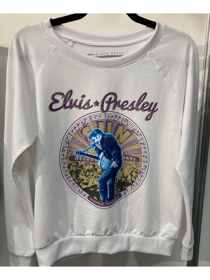 White ELVIS PRESLEY CIRCLE BAND PULLOVER for wholesale on Faire
