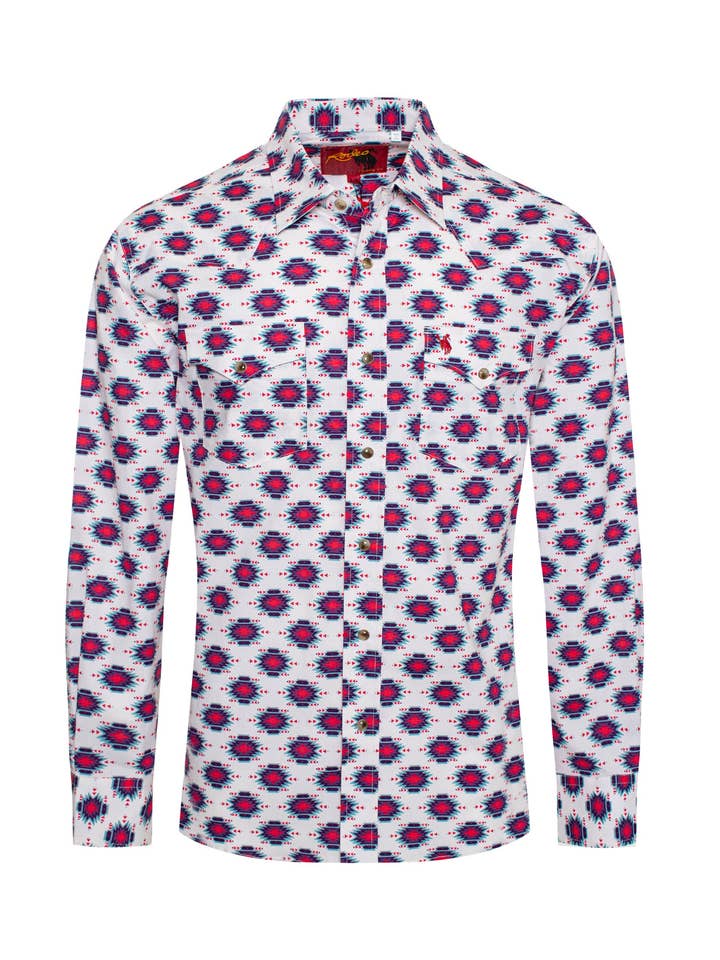 MEN'S AZTEC PRINT AUTHENTIC WESTERN SHIRT WITH SNAP BUTTONS for wholesale by Rodeo Clothing