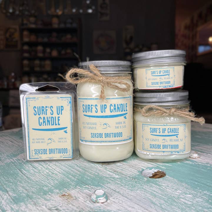 Vela Seaside Driftwood Mason Jar, colección original para venta al por mayor de Surfs Up Candle