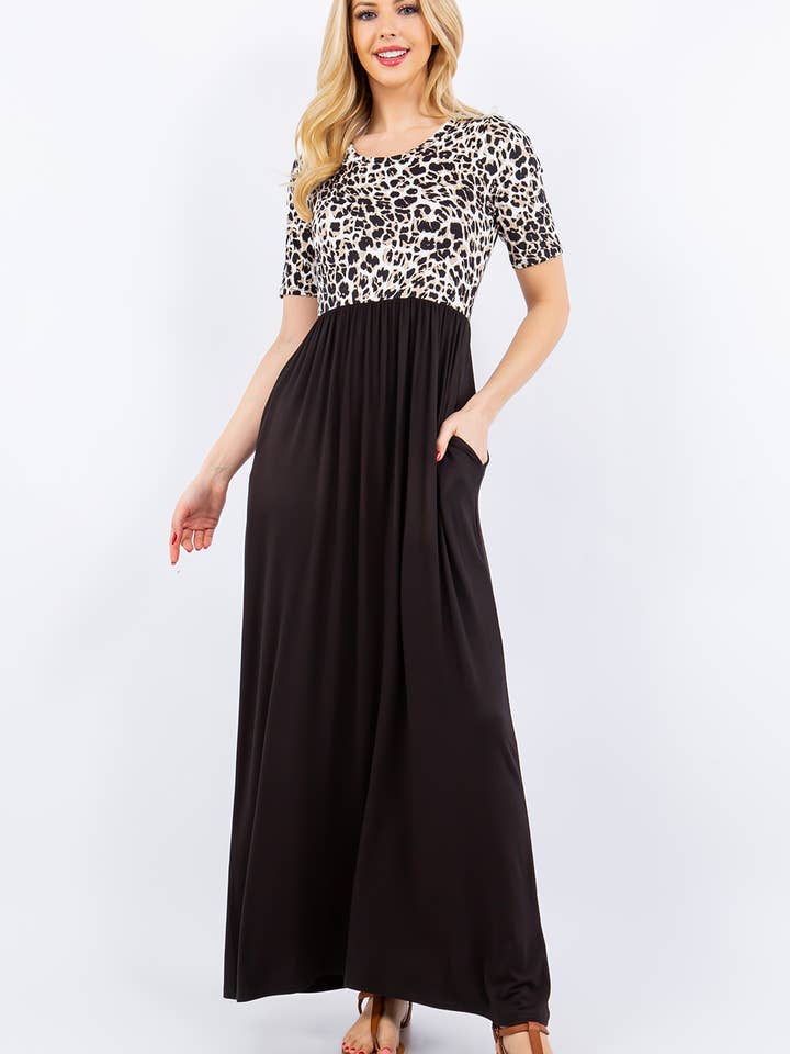 Taupe Leopard ANIMAL PRINT FULL-LENGTH DRESS IN MISSY & PLUS SIZE CD43411Y for wholesale on Faire