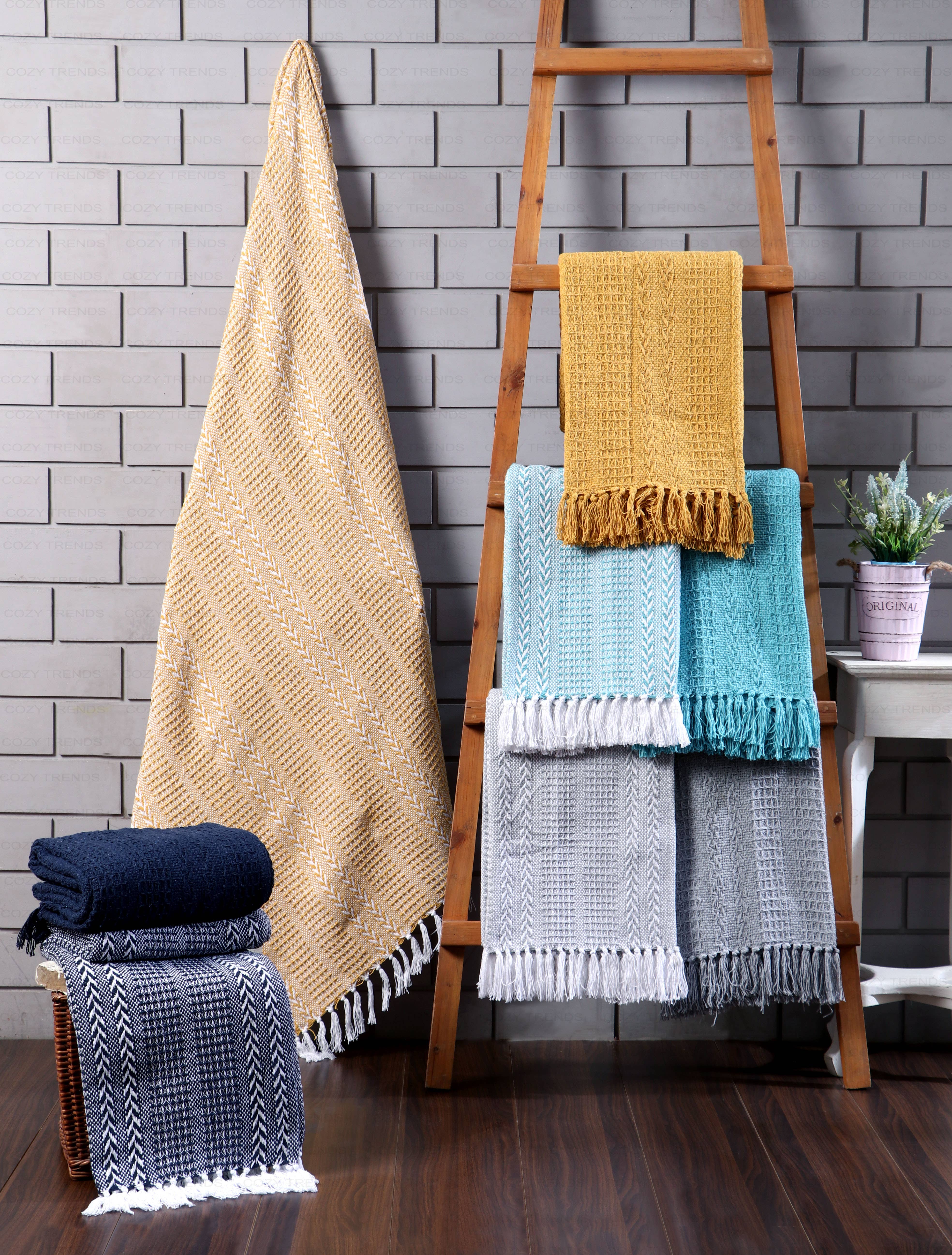 COZY HOMES COLLECTION - Vendita all'ingrosso Plaid - Set di 2 coperte in cotone batik tessute 127 x 152 cm1