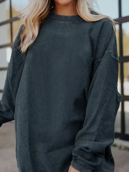 Lovesoft – wholesale Sweatshirt - Dam – Ljusgrå långärmad ribbad överdimensionerad tröja7