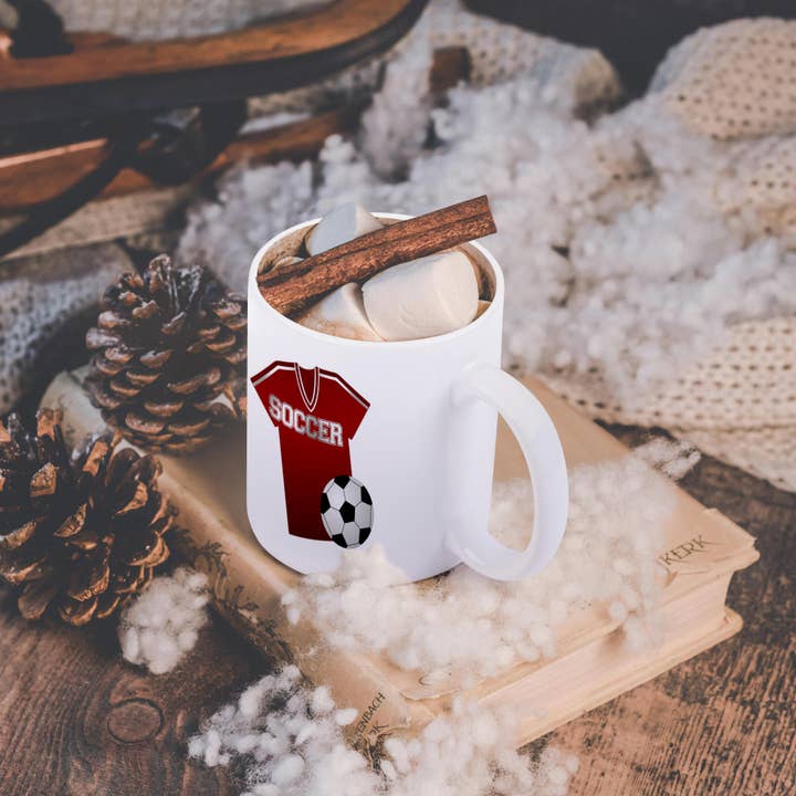 3dRose - Wholesale Coffee Mug - 3dRose, Red Soccer Jersey and Ball Design, Mug11