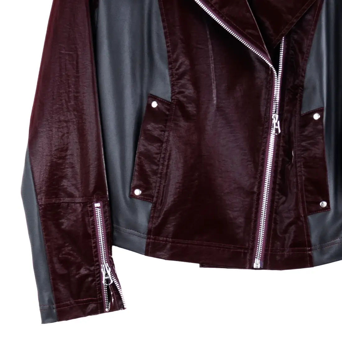 Clara Sunwoo - Wholesale Leather Jacket - Women's - JK225H -Vinyl, Liquid Leather ™ Panel Zip Cuff Pocket Jacket20