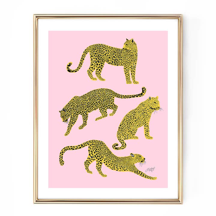 Leoparder Illustration (Pink/Gul Palette) - Art Print for engroshandel hos Lindsey Kay Collective