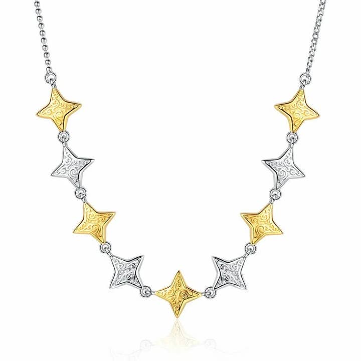 Collar de Estrellas en Contraste de Plata y Oro en Relieve para venta al por mayor de Angel Barocco