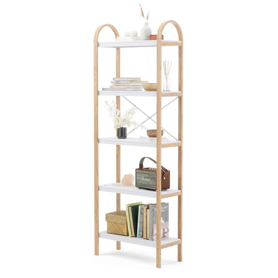 Sunnydaze Rosalee 9-Tier Open Bookshelf with Staggered Shelves Coffee Brown