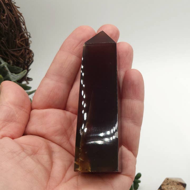 Meraki Gemstones - Wholesale Spiritual Stone/Crystal - Amber Obelix Tower 4 Faceted (Approx. 3.5-4 Inches Tall)