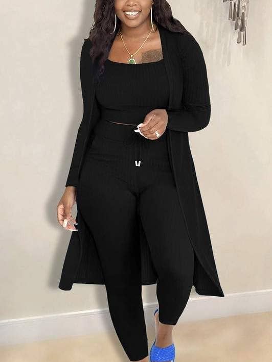 ribbed 3-piece tank crop pants tracksuit sets for wholesale by Flarix