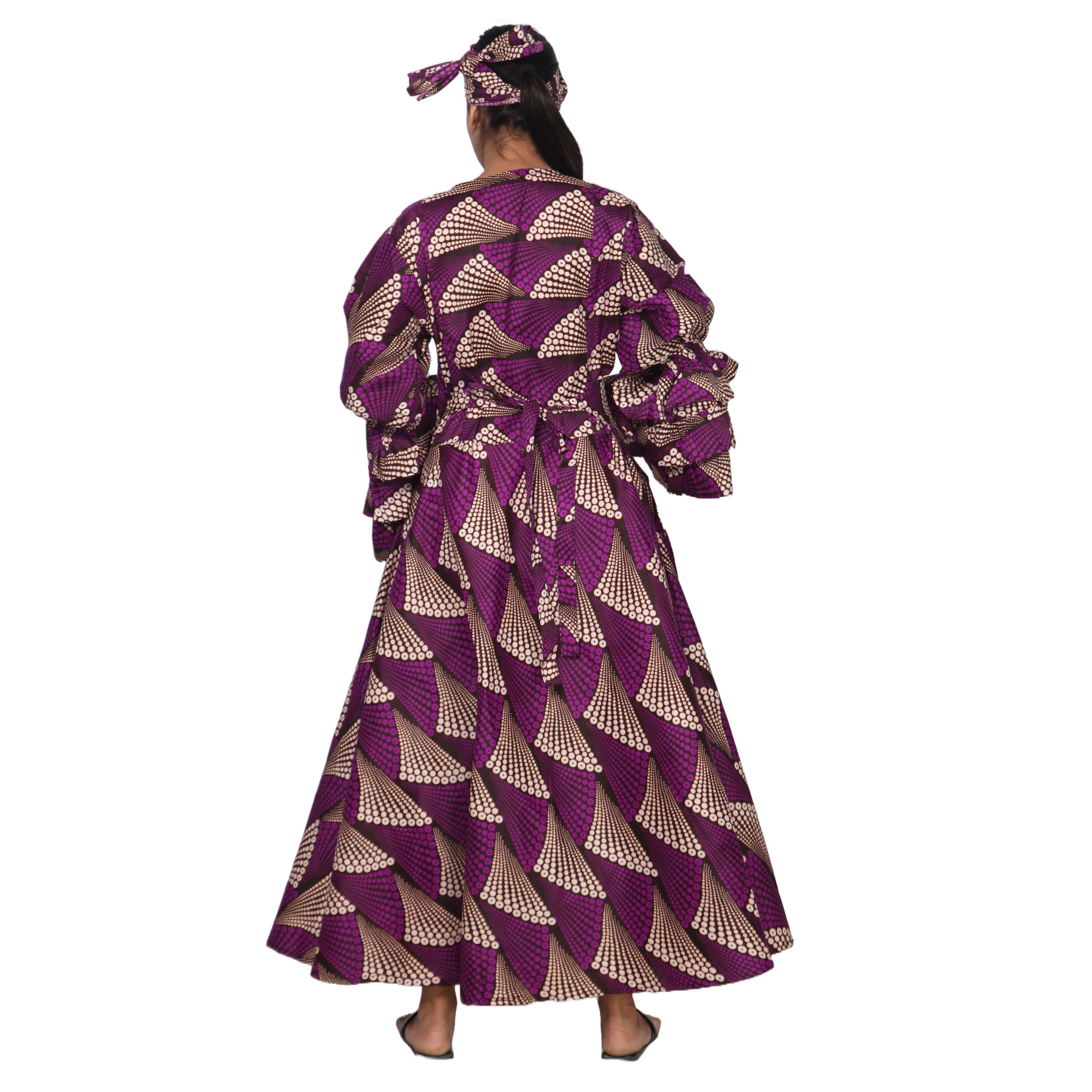 African Stars - Vente Robe – femme - Robe portefeuille en rayonne pour femme avec manches à volants -- FI-R80FS20