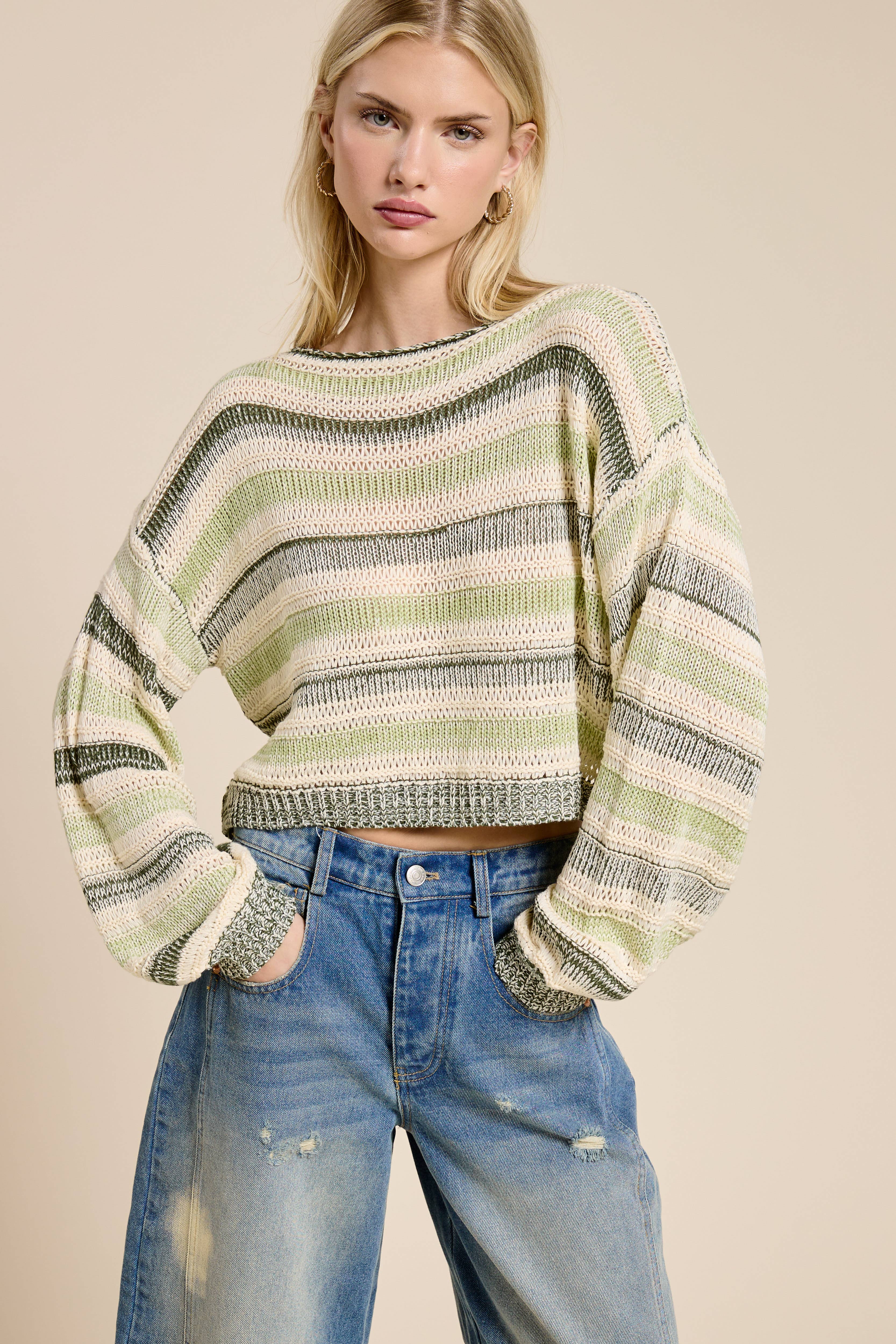 Mimosa - Wholesale Knit Sweater - Women's - Contrast Stripe Lightweight Knit Sweater15