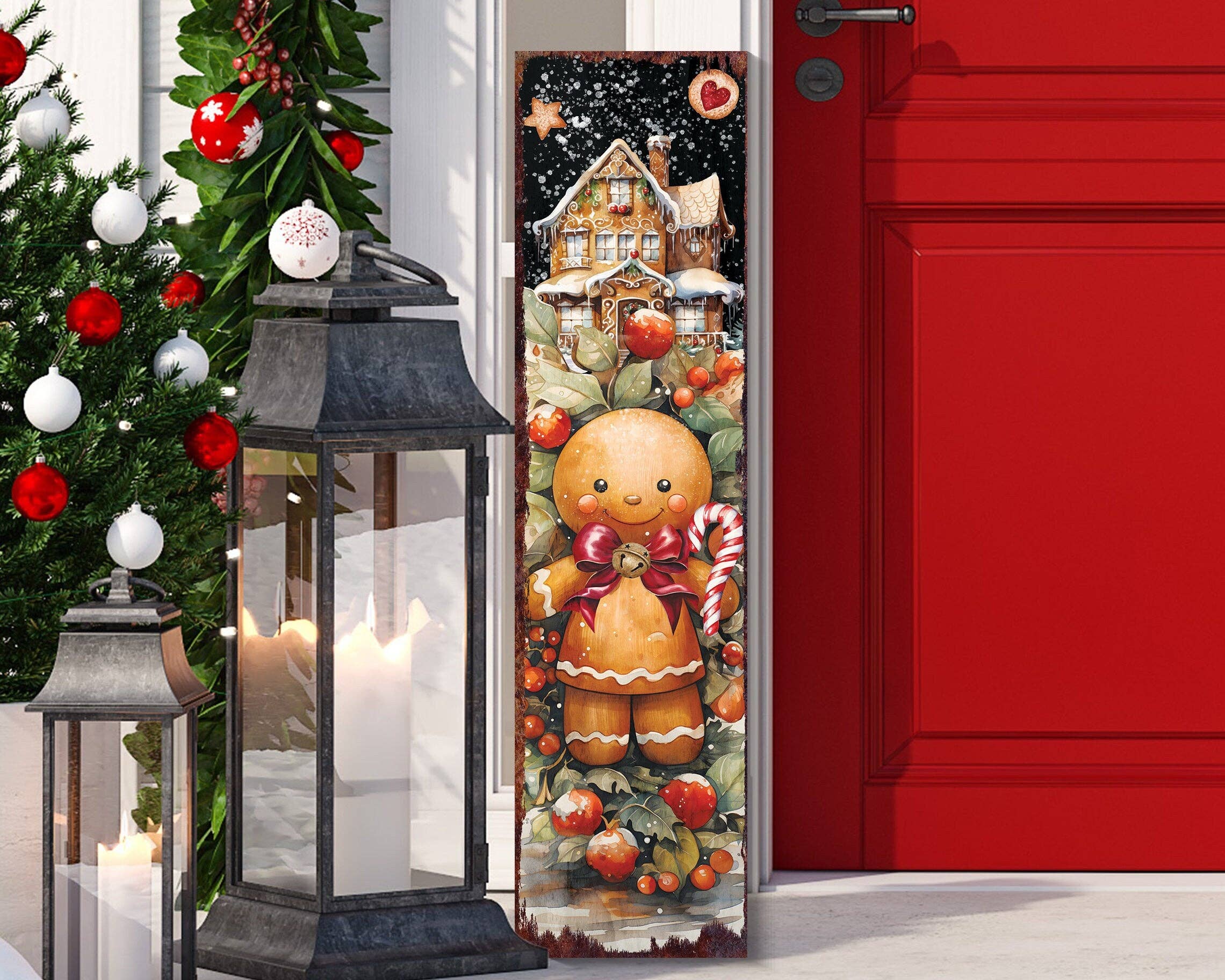 TX USA Corporation – Engroshandel Julekunst til væggen – Ingefærkage Juleveranda Velkomstskilt | Sød Helligdagsdørdekoration & Gave2