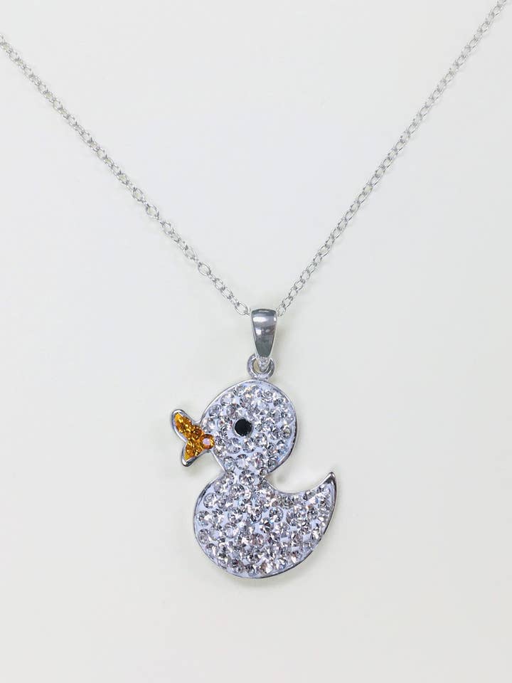 Clear White Crystal Duck Silver Necklace for wholesale by Annie and Sisters