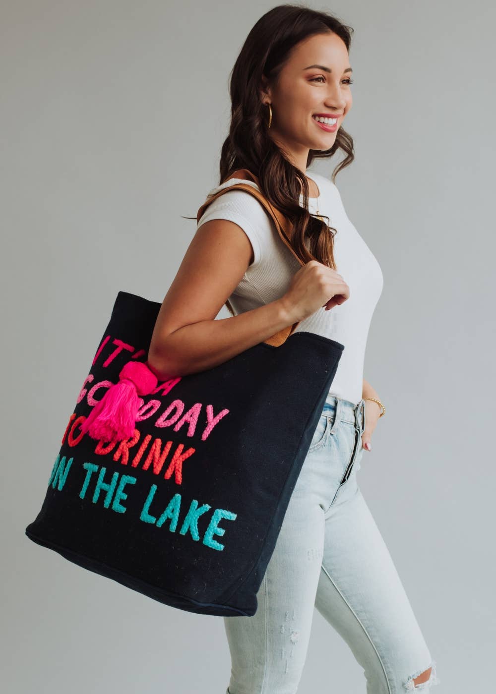 Panache Apparel Co. - Wholesale Tote Bag - Women's - Navy Drink On The Lake Tote2