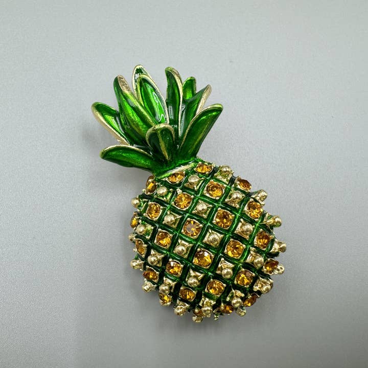 Green Pineapple Rhinestone Brooch PA3929 for wholesale on Faire5