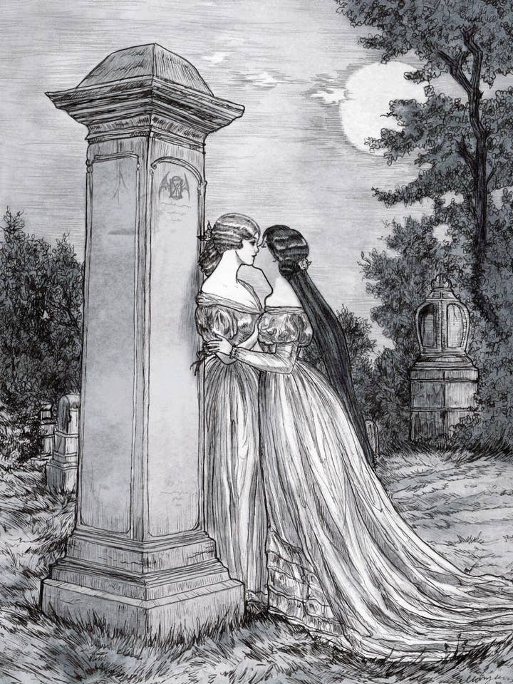 The Last Kiss- fine art print, victorian, gothic, lgbtq+ for wholesale by Mary Syring