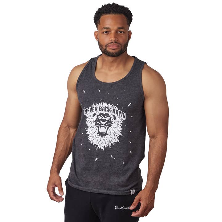 Débardeur « Never Back Down » Gris anthracite pour la vente par HeadQuarters Clothing