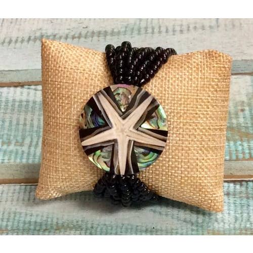 Bamboo Source Tropical Decor - Vendita all'ingrosso Bracciale con perline - Bracciale elasticizzato con stelle marine e abalone - nero2