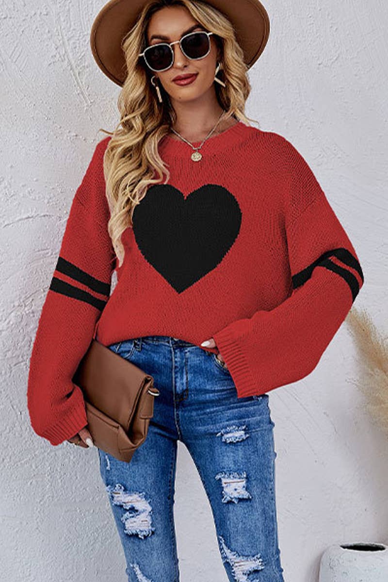 Lily Clothing - Vente Pull en maille – femme - Pull col rond pêche cœur assorti couleur Saint-Valentin4