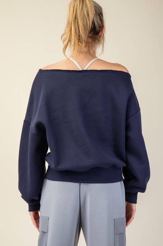 Sunday Morning - Wholesale Sweatshirt - Women's - T6899PL37 PLUS SIZE OFF SHOULDER FRENCH TERRY FLEECE TOP4