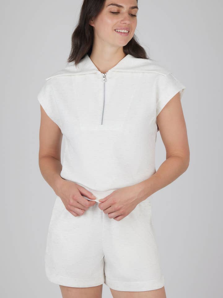 HTR SEASIDE SAND Scuba Sleeveless Half Zip with Oversized Collar for wholesale on Faire
