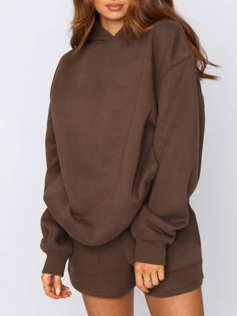 Rosa Clothing - Wholesale Lounge Set - Women's - basic loose hoodie & drawstring short 2 piece set8