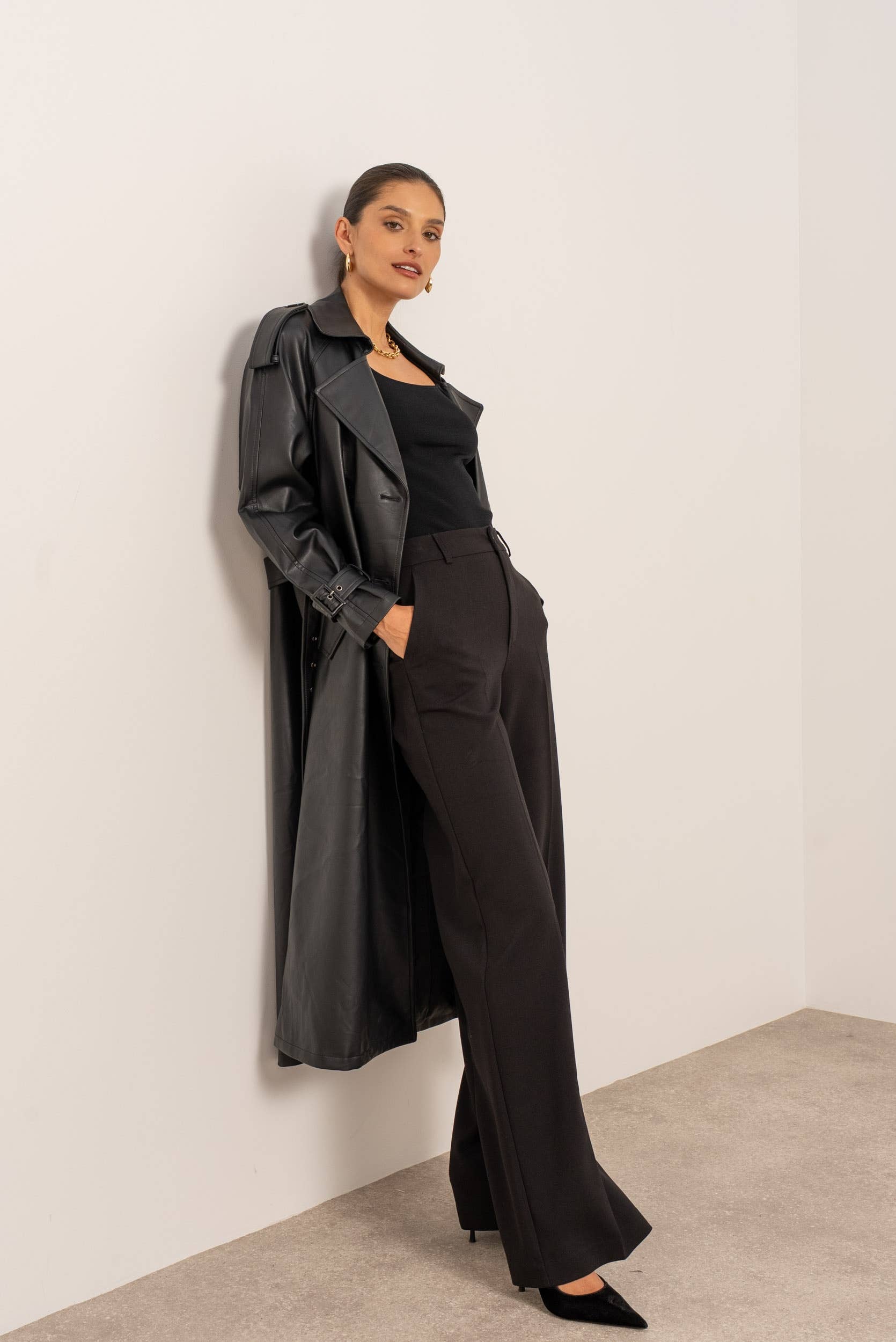 Attentif Paris - Wholesale Trench Coat - Women's - Long vegan leather trench coat9