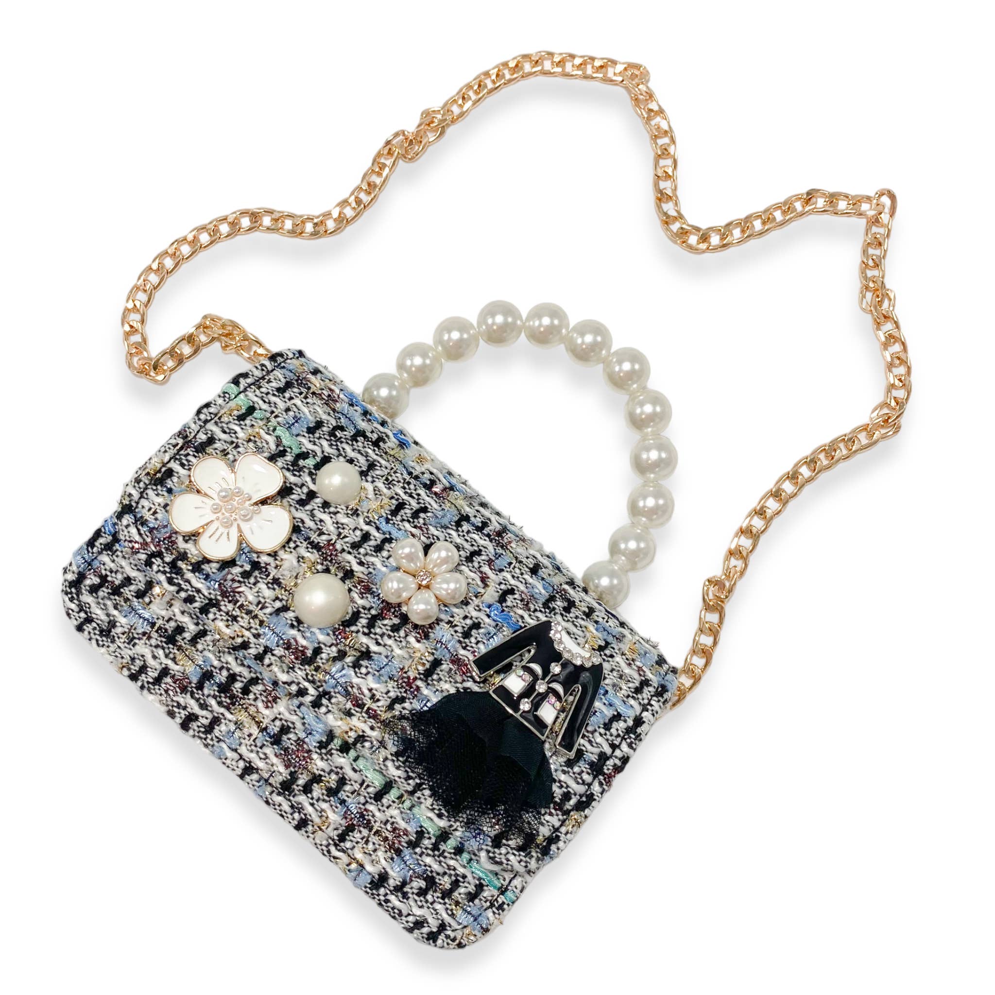 Doe a Dear - Vente Sac à bandoulière – enfant - Sac à main en tweed à breloques florales B13204