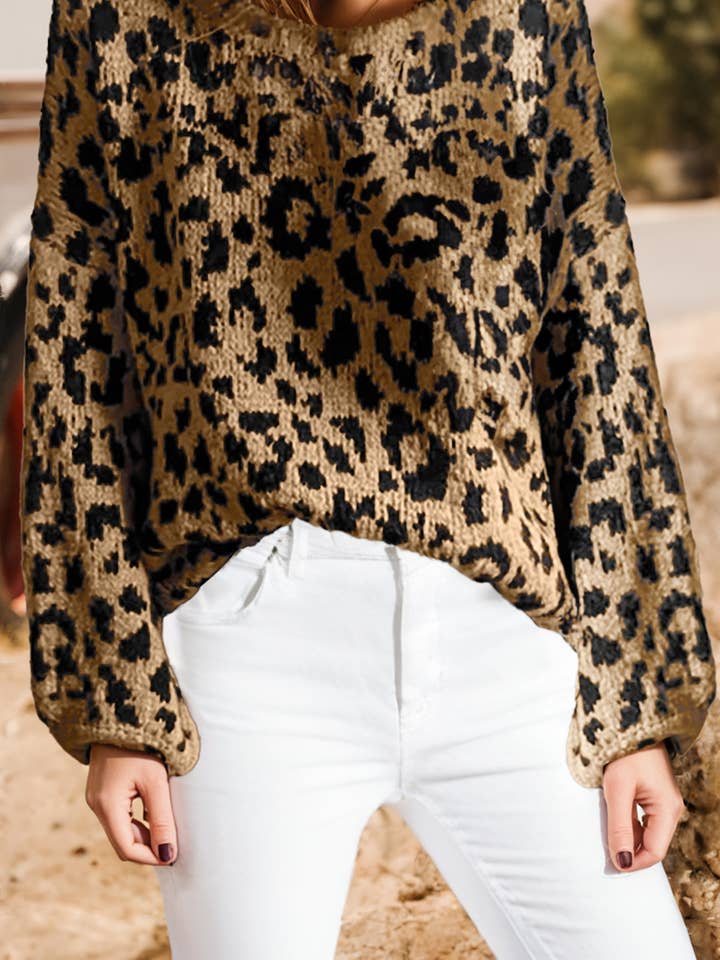 Fashion-W Leopard Round Neck Long Sleeve Sweater for wholesale by fashionworks