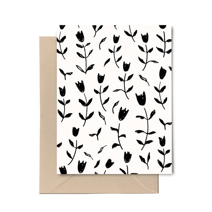 Notecard Set Of 8 - Growing Tulips Black for wholesale by Love Struck Lettering