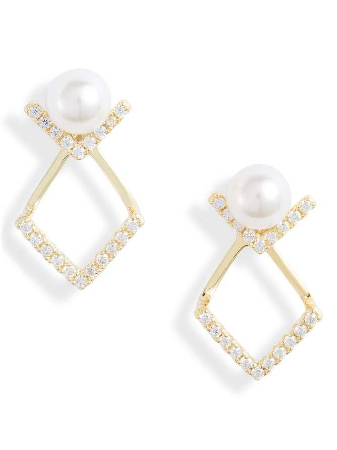 Pearl V Jacket Stud Earrings for wholesale by Knotty Accessories