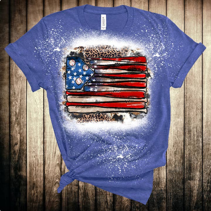 Boutique Bleached T-Shirt, Patriotic, Basesball, Leopard,USA for wholesale by Curlee Q & Co.
