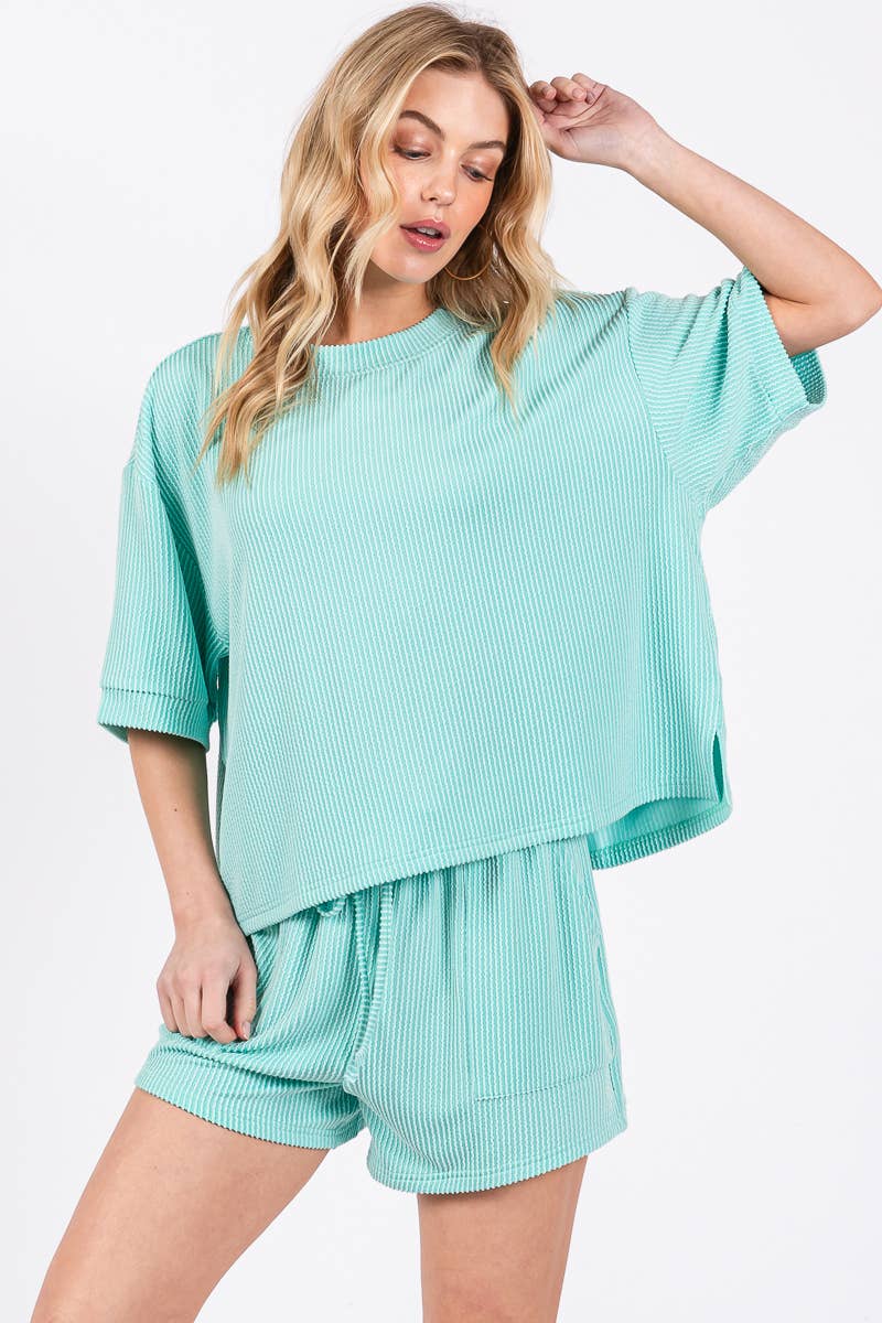 Sewn and Seen - Wholesale Lounge Set - Women's - RIBBED ROUND NECK TOP AND SHORTS SET7
