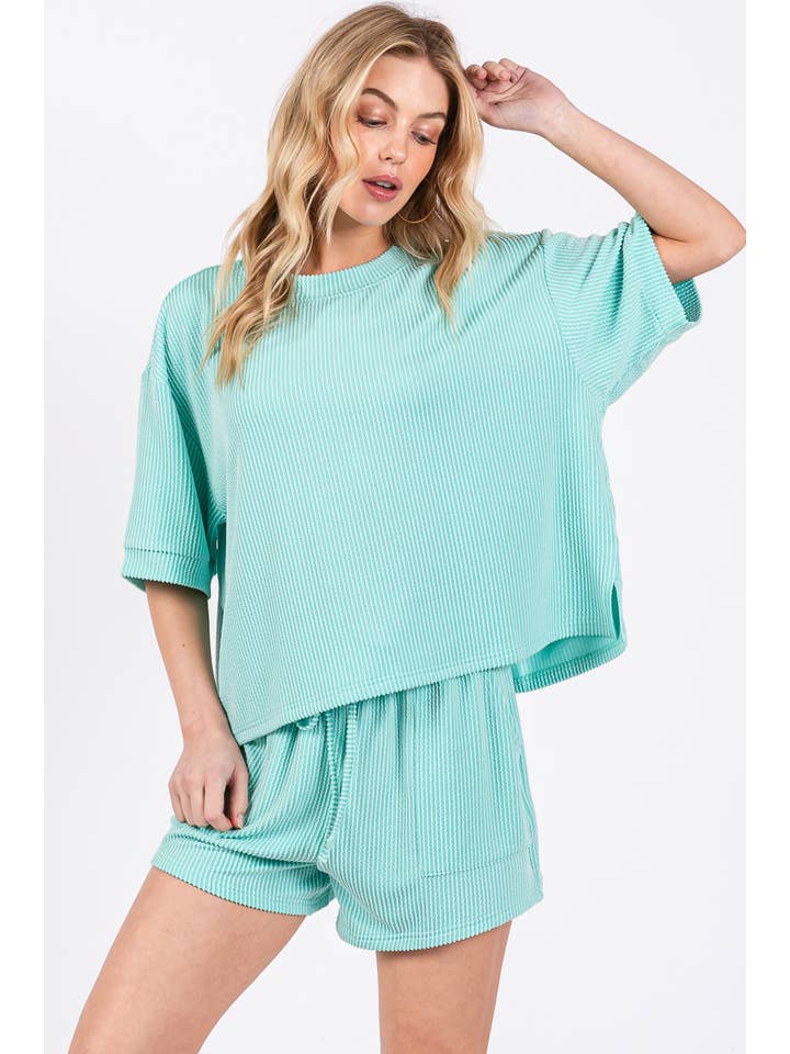 Sewn and Seen - Wholesale Lounge Set - Women's - RIBBED ROUND NECK TOP AND SHORTS SET7