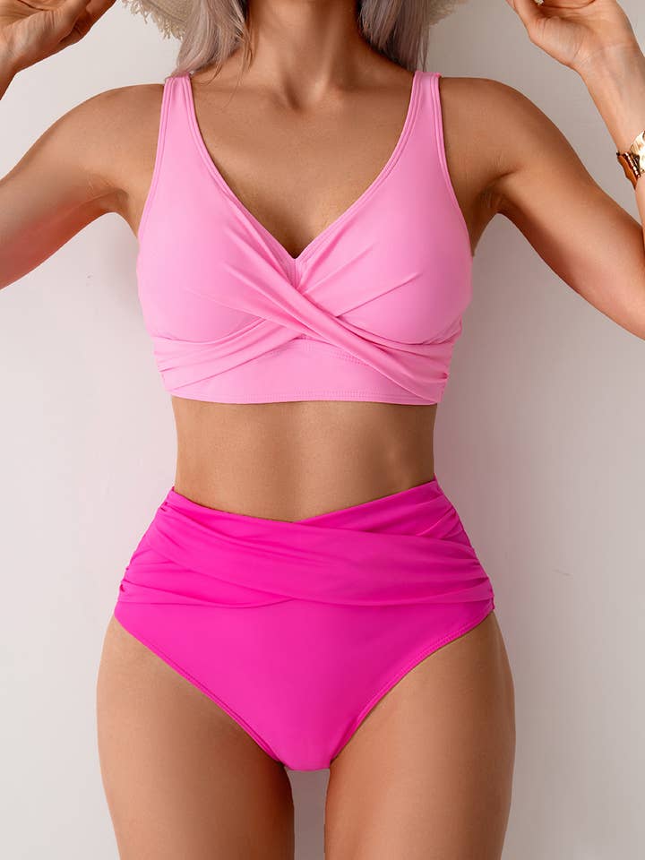 Crave by FW - Wholesale Two Piece Swimsuit - Women's - High Waisted Tummy Control Ruched Bikini Sets12