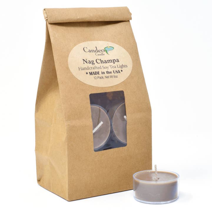 Nag Champa, Soy Tea Light 12-Pack for wholesale by Candeo Candle